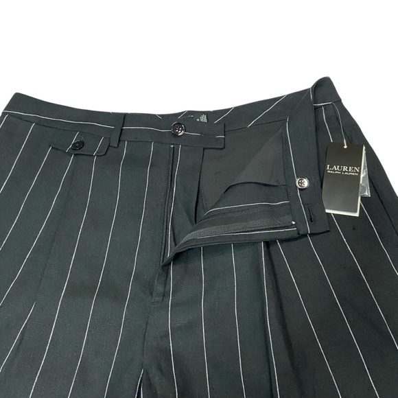 Lauren Ralph Lauren Linen Black Pinstripe Pleated Shorts LRL - Women’s 12 NWT - Picture 9 of 15